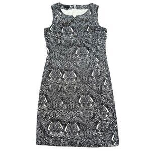 Talbots Paisley Sheath Dress Black Cream Cotton Modal Blend High Neck Size 10P